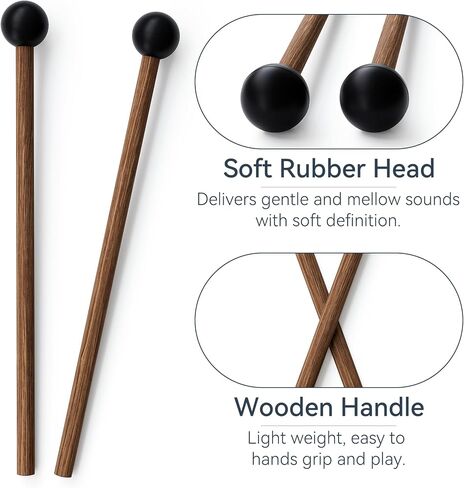 Tongue Drum Mallets, Bell Mallets Glockenspiel Sticks, Rubber Xylophone Mallet Percussion with Wood Handle, 8.3", Black in Saudi Arabia