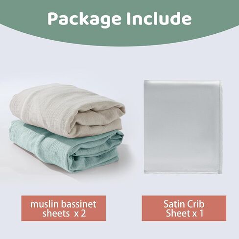 HOMBYS Muslin Fitted Crib Mattress Sheets with Satin Bassinet Sheet for Baby Hair,100% Cotton Deep Pocket Toddler Bed Sheets with Silky Soft Bassinet Slip,Baby Hair Care 3 Packs,33x17 in in Saudi Arabia