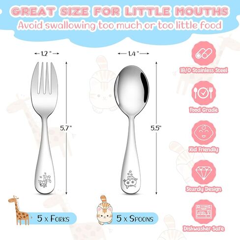 TeamFar 6 Pieces Toddler Utensils, Stainless Steel Kids Silverware Small Toddler Forks and Spoons, Children Safe Flatware Cutlery Set - 3 Forks & 3 Spoons, Mirror Surface, Dishwasher Safe in Saudi Arabia