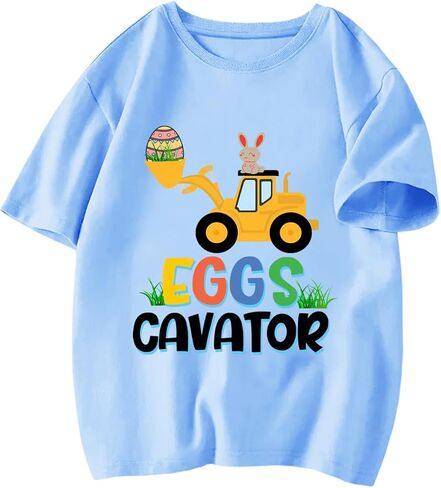 Toddler Easter Shirt Boys Girls Bunny Eggs-Cavator Truck Truck T-Shirt Kids Short Sleeve Cotton Easter Tops 2-7 Years in Kuwait
