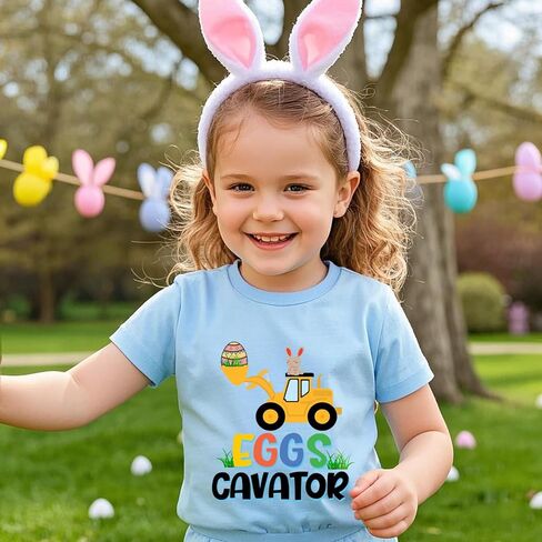 Toddler Easter Shirt Boys Girls Bunny Eggs-Cavator Truck Truck T-Shirt Kids Short Sleeve Cotton Easter Tops 2-7 Years in Kuwait