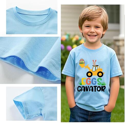 Toddler Easter Shirt Boys Girls Bunny Eggs-Cavator Truck Truck T-Shirt Kids Short Sleeve Cotton Easter Tops 2-7 Years in Kuwait