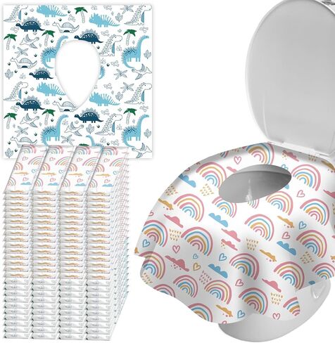 100 Pack Toilet Seat Covers Disposable for Bathroom, Extra Large XL Size Waterproof Covers for Toddler Potty Training, Individually Wrapped Portable for Adults Kids Travel Trip Airplane -PK+BU in Saudi Arabia