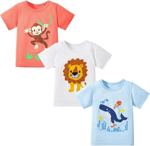 Toddler Boy Short Sleeve Tshirt Summer Cotton Casual Graphic Crewneck Tee Shirts Packs in Saudi Arabia