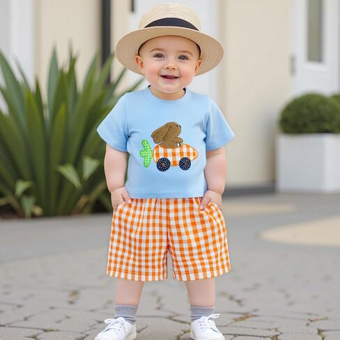 Beqeuewll Baby Boy 4th of July Outfit Short Sleeve Flag T-Shirt Shirt Slaid Flag Shirts 2pcs Summer 4th of July Toddler Boy Outfits in Kuwait