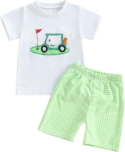 Beqeuewll Baby Boy 4th of July Outfit Short Sleeve Flag T-Shirt Shirt Slaid Flag Shirts 2pcs Summer 4th of July Toddler Boy Outfits in Kuwait