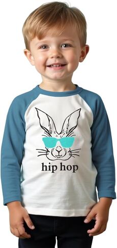 MODNTOGA Toddler Baby Boy Easter Outfit Cool Bunny Shirt Kids Boy Hip Hop Rabbit Graphic T-Shirt Raglan Long Sleeve Tee Tops in Saudi Arabia