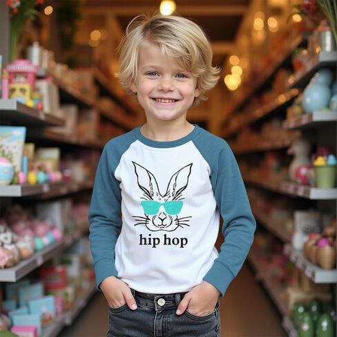 MODNTOGA Toddler Baby Boy Easter Outfit Cool Bunny Shirt Kids Boy Hip Hop Rabbit Graphic T-Shirt Raglan Long Sleeve Tee Tops in Saudi Arabia