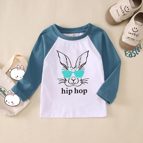 MODNTOGA Toddler Baby Boy Easter Outfit Cool Bunny Shirt Kids Boy Hip Hop Rabbit Graphic T-Shirt Raglan Long Sleeve Tee Tops in Saudi Arabia