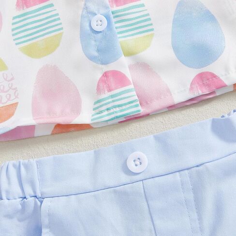 Toddler Boy Cute Bunny Lapel Button Down Shirt Top and Shorts With Pockets Infant Newborn Baby Easter Outfits in Saudi Arabia