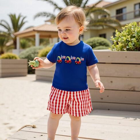 MoZiKQin Toddler Baby Boy Summer Clothes Short Sleeve Embroidery Letter T-shirt with Plaid Shorts Summer Outfits Set in Saudi Arabia