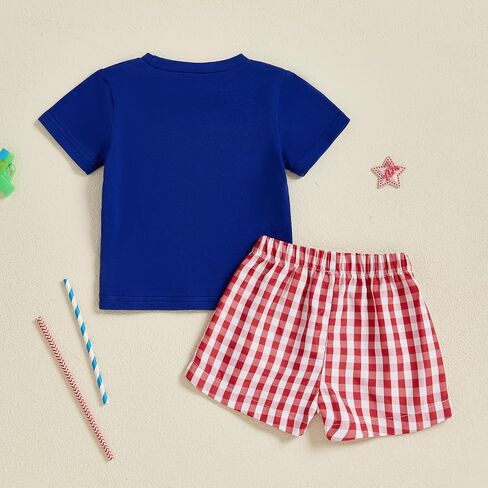MoZiKQin Toddler Baby Boy Summer Clothes Short Sleeve Embroidery Letter T-shirt with Plaid Shorts Summer Outfits Set in Saudi Arabia