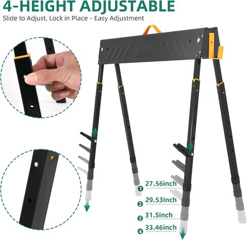 YITAHOME Folding Saw Horses 2 Pack, 27.5 to 33.4 Inch Height Adjustable Legs, Sawhorse Pair with 2x4 Support Arms, Portable Jobsite Table, 2200 Lbs Load Capacity Pro Bench Saw Horse for Woodworking, Carpenters in Saudi Arabia
