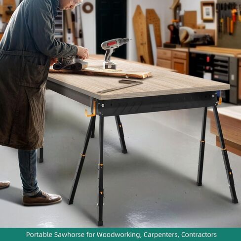 YITAHOME Folding Saw Horses 2 Pack, 27.5 to 33.4 Inch Height Adjustable Legs, Sawhorse Pair with 2x4 Support Arms, Portable Jobsite Table, 2200 Lbs Load Capacity Pro Bench Saw Horse for Woodworking, Carpenters in Saudi Arabia