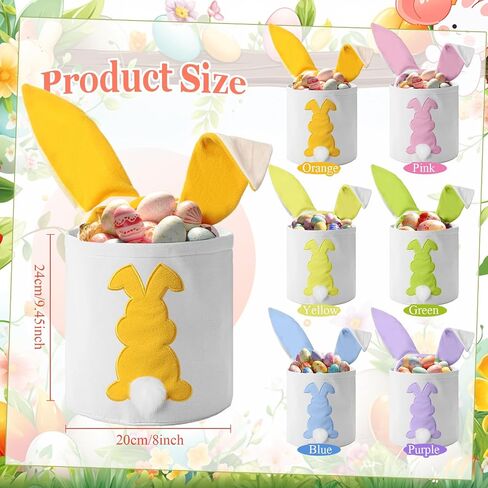 6 Pcs Easter Bunny Basket Bags Canvas Easter Eggs Tote Rabbit Print Bucket with Foldable Ears Empty Hunt Bag with Handle for Party Decorations Supplies(Cute Color,Plaid) in Kuwait