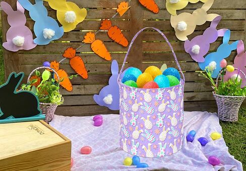 Easter Basket,Easter Bunny Basket,Easter Eggs Gift Basket,Cute Toy Storage Basket for Kids,Storage Box Organizer Basket for Kids (Purple) in Saudi Arabia