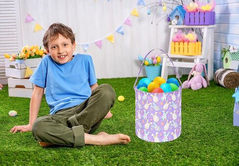 Easter Basket,Easter Bunny Basket,Easter Eggs Gift Basket,Cute Toy Storage Basket for Kids,Storage Box Organizer Basket for Kids (Purple) in Saudi Arabia