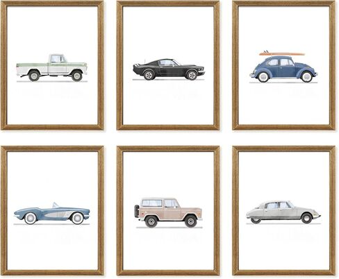 8x10 inch x6 Frame Watercolor Classic Car Art Print Vintage Racing Buggy Canvas Wall Art Boys Bedroom Playroom Decoration Vintage Car Artwork in Saudi Arabia