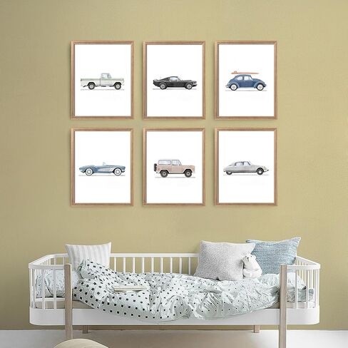 8x10 inch x6 Frame Watercolor Classic Car Art Print Vintage Racing Buggy Canvas Wall Art Boys Bedroom Playroom Decoration Vintage Car Artwork in Saudi Arabia