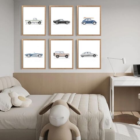 8x10 inch x6 Frame Watercolor Classic Car Art Print Vintage Racing Buggy Canvas Wall Art Boys Bedroom Playroom Decoration Vintage Car Artwork in Saudi Arabia