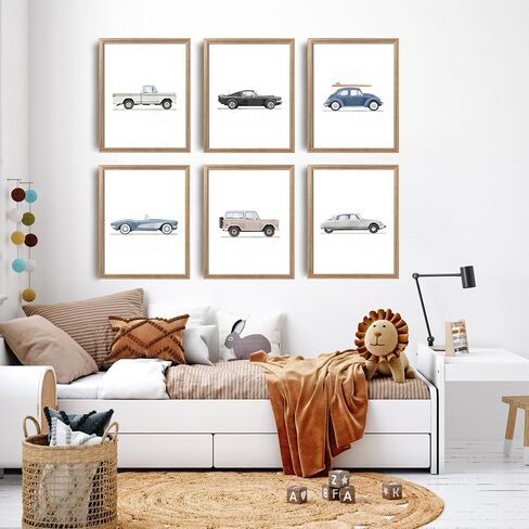 8x10 inch x6 Frame Watercolor Classic Car Art Print Vintage Racing Buggy Canvas Wall Art Boys Bedroom Playroom Decoration Vintage Car Artwork in Saudi Arabia
