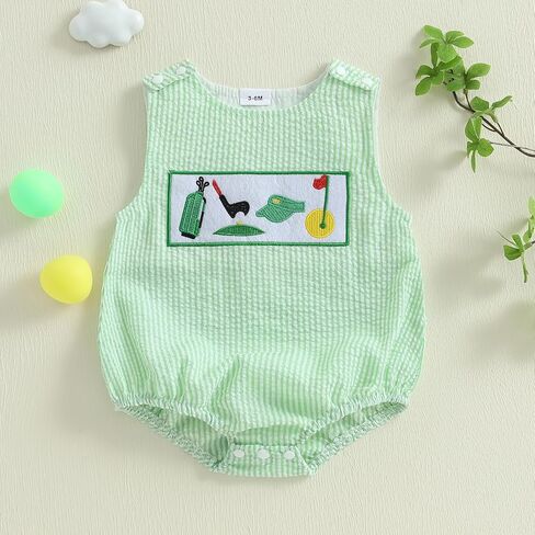 Newborn Infant Baby Boy Summer Outfits Sleeveless Smocked Bubble Romper One Piece Golf Onesie Clothes in Kuwait