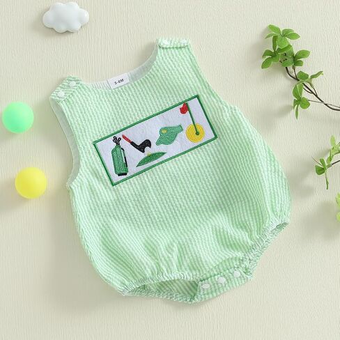 Newborn Infant Baby Boy Summer Outfits Sleeveless Smocked Bubble Romper One Piece Golf Onesie Clothes in Kuwait
