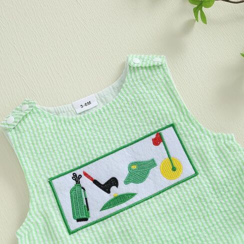 Newborn Infant Baby Boy Summer Outfits Sleeveless Smocked Bubble Romper One Piece Golf Onesie Clothes in Kuwait