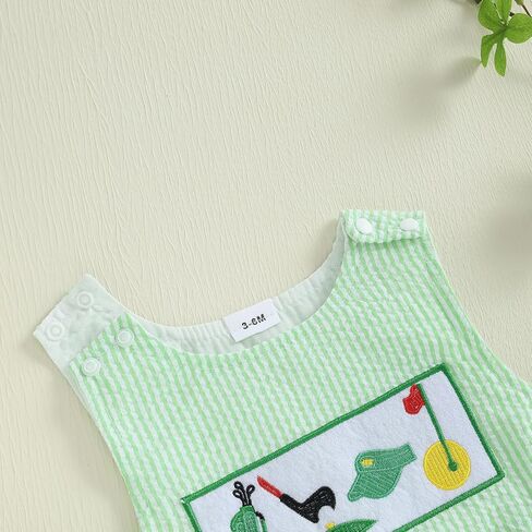 Newborn Infant Baby Boy Summer Outfits Sleeveless Smocked Bubble Romper One Piece Golf Onesie Clothes in Kuwait
