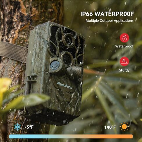 usogood Trail Camera 4K 48MP Game Camera with 8 Batteries 32GB Card,WiFi Bluetooth Connection,Trail Cameras with Night Vison Motion Activated Waterproof for for Deer/Hunting/Wildlife Monitoring in Saudi Arabia