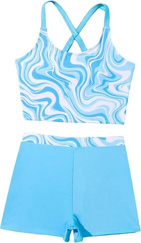 Milumia Girl's Two Piece Tankini Set Boho Marble Print Tankini Top and Shorts Swimsuit in Saudi Arabia