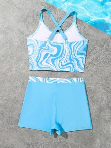 Milumia Girl's Two Piece Tankini Set Boho Marble Print Tankini Top and Shorts Swimsuit in Saudi Arabia