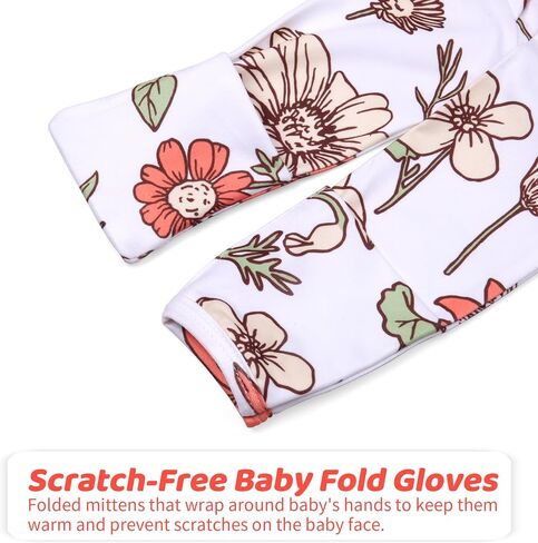 MVUOCR Newborn Baby Girl Sleeper Gown, Soft Breathable Newborn Sleepers with Bottom Fold-Over Pouch & Mittens,Long Sleeve Infant Sleepwear with Hat,Babys Gifts Essential Outfit Orange Flower in Kuwait
