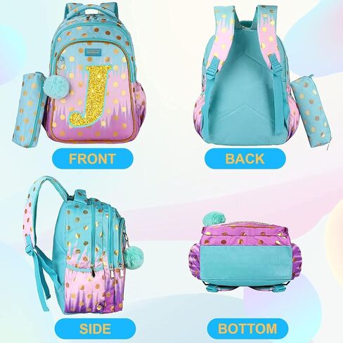 Girls Backpack with Lunch Box for Elementary School, 16 Inch School Backpack for Girls with Letter K Sparkling Sequin in Saudi Arabia