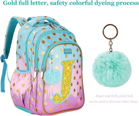Girls Backpack with Lunch Box for Elementary School, 16 Inch School Backpack for Girls with Letter K Sparkling Sequin in Saudi Arabia