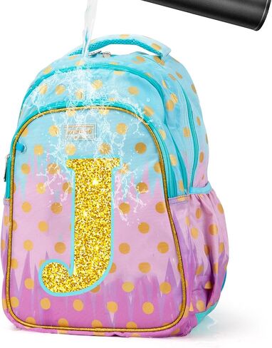 Girls Backpack with Lunch Box for Elementary School, 16 Inch School Backpack for Girls with Letter K Sparkling Sequin in Saudi Arabia