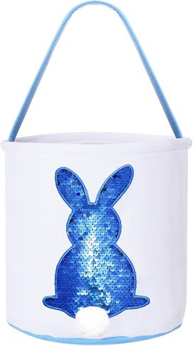 Easter Basket for Kids Bunny Basket with Sequin Rabbit Fluffy Tails Baby Basket with Handle Empty Easter Egg Hunting Bags for Boys Girls Kids Toddler (Blue Style) in Saudi Arabia