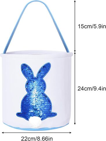 Easter Basket for Kids Bunny Basket with Sequin Rabbit Fluffy Tails Baby Basket with Handle Empty Easter Egg Hunting Bags for Boys Girls Kids Toddler (Blue Style) in Saudi Arabia