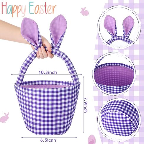 3 Pcs Easter Bunny Basket Personalized Egg Hunt Basket Bags with Rabbit Ears Easter Candy Egg Gift Buckets for Kids Easter Party Gifts, 2025 New, Safety and No Odor(Green Pink Yellow) in Saudi Arabia
