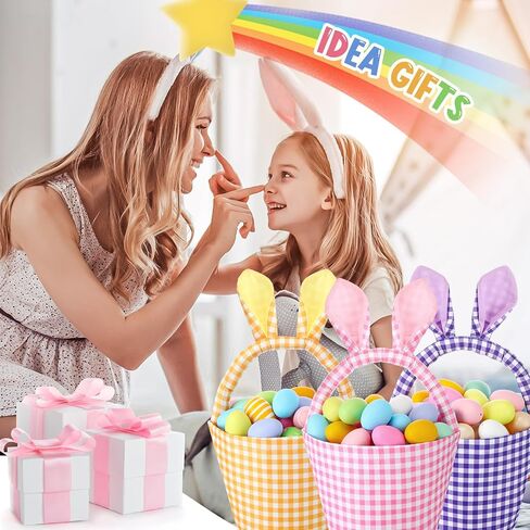 3 Pcs Easter Bunny Basket Personalized Egg Hunt Basket Bags with Rabbit Ears Easter Candy Egg Gift Buckets for Kids Easter Party Gifts, 2025 New, Safety and No Odor(Green Pink Yellow) in Saudi Arabia