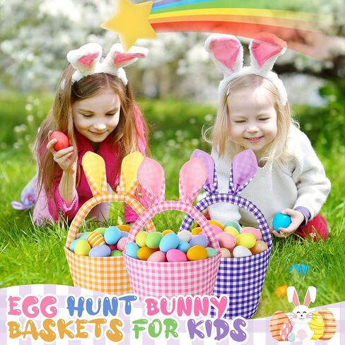 3 Pcs Easter Bunny Basket Personalized Egg Hunt Basket Bags with Rabbit Ears Easter Candy Egg Gift Buckets for Kids Easter Party Gifts, 2025 New, Safety and No Odor(Green Pink Yellow) in Saudi Arabia