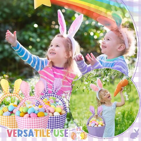 3 Pcs Easter Bunny Basket Personalized Egg Hunt Basket Bags with Rabbit Ears Easter Candy Egg Gift Buckets for Kids Easter Party Gifts, 2025 New, Safety and No Odor(Green Pink Yellow) in Saudi Arabia
