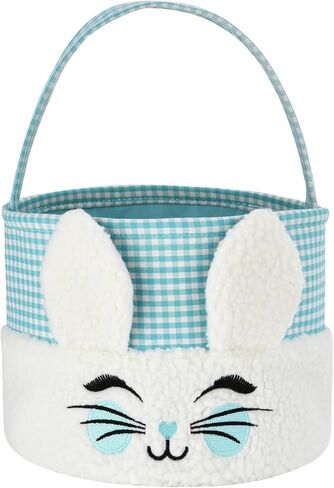 Easter Bunny Basket,Cute Plush Easter Bucket with Handle for Easter Party Egg Hunts Decorations Candy Gifts Storage (Blue) in Saudi Arabia