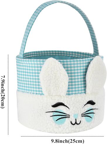 Easter Bunny Basket,Cute Plush Easter Bucket with Handle for Easter Party Egg Hunts Decorations Candy Gifts Storage (Blue) in Saudi Arabia