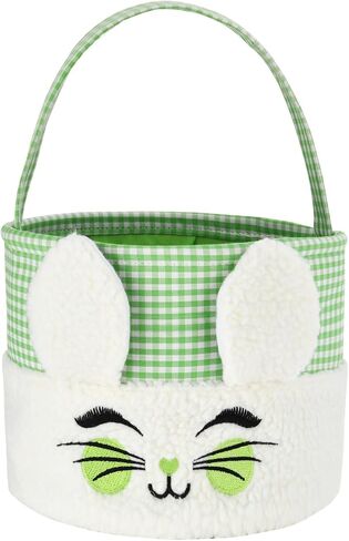 Easter Bunny Basket,Cute Plush Easter Bucket with Handle for Easter Party Egg Hunts Decorations Candy Gifts Storage (Blue) in Saudi Arabia