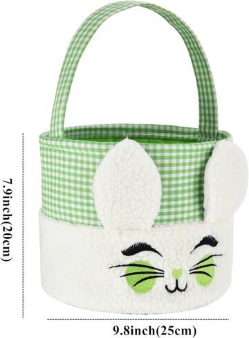 Easter Bunny Basket,Cute Plush Easter Bucket with Handle for Easter Party Egg Hunts Decorations Candy Gifts Storage (Blue) in Saudi Arabia