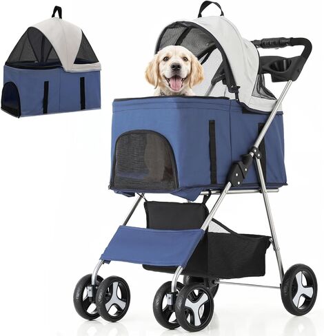 MoNiBloom 3 in 1 Foldable Pet Stroller for Small & Medium Dogs, Detachable Carrier, Car Seat, Push Button Entry, 4-Wheel Jogger for Pets up to 33 lbs, Black in Kuwait