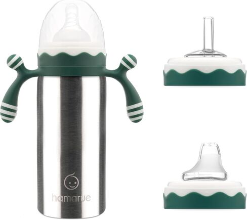 3-in-1 Deluxe Stainless Steel Sippy Cup for Babies and Toddlers | Non-Toxic Plastic Free Liquid Transfer | Straw Baby Cup & Bottle | Leak Proof Insulated (Green, 6 oz) in Kuwait