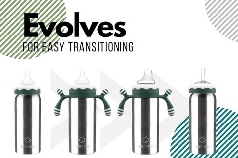 3-in-1 Deluxe Stainless Steel Sippy Cup for Babies and Toddlers | Non-Toxic Plastic Free Liquid Transfer | Straw Baby Cup & Bottle | Leak Proof Insulated (Green, 6 oz) in Kuwait