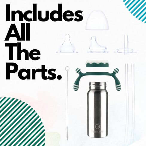 3-in-1 Deluxe Stainless Steel Sippy Cup for Babies and Toddlers | Non-Toxic Plastic Free Liquid Transfer | Straw Baby Cup & Bottle | Leak Proof Insulated (Green, 6 oz) in Kuwait